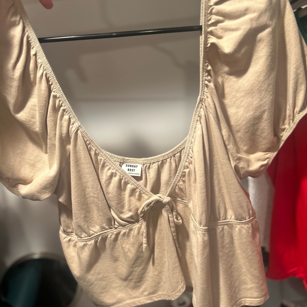 Sundays best tan crop top with stomach slit